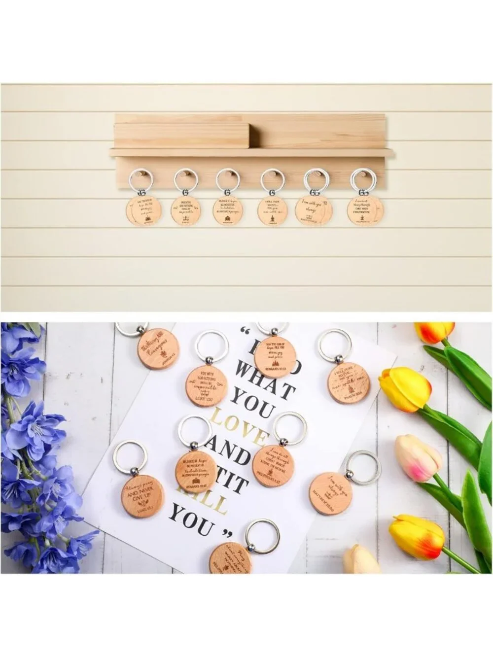 50 Inspirational Bible Verse Keychains - Religious Wooden Gifts for Men